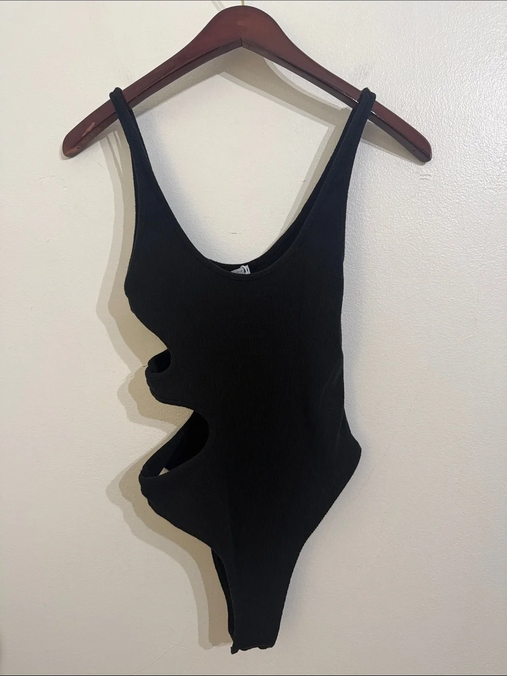 Zara Black Ribbed Bodysuit with Side Cutouts Womens Small